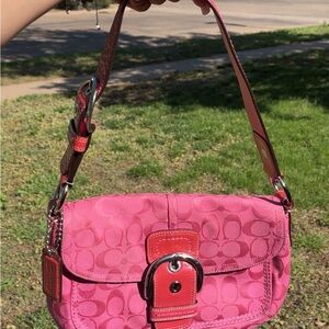 Coach Hot Pink Signature Shoulder Bag with Silver Hardware